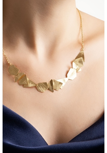 Petra'nın Gizemi 18 Ayar Sarı Altın Kaplama 45 Cm Gümüş Tasarım Kolye