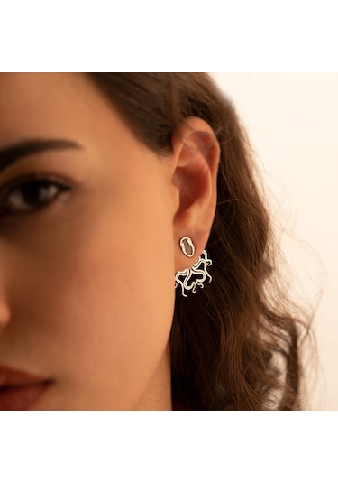 Dkmn Gümüş 925 Ayar Gümüş Ahtapot Desenli Kadın Gümüş Küpe