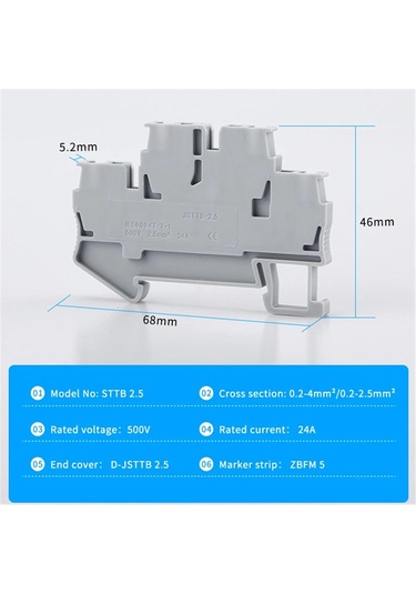 Sttb-2.5 Dın Ray Terristi Blok Elektrik Kabulları Konsökleri Çift Katmanlı Yay Bağlantısı Bağlayıcı Tel İletkenler 10 Pcs