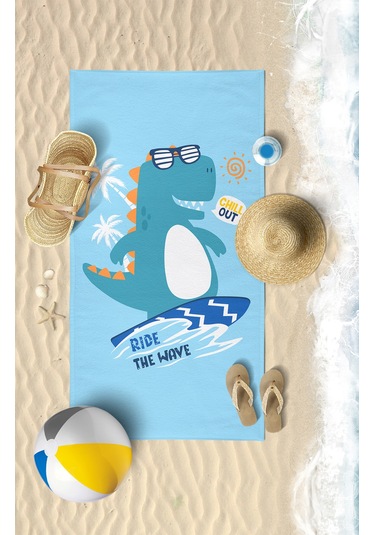 Surf Dino Dijital Baskılı 75x145 Cm Çocuk Plaj Havlusu
