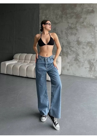 Tarzyeri Kadın Palazzo Jeans Pantolon - Mavi 001