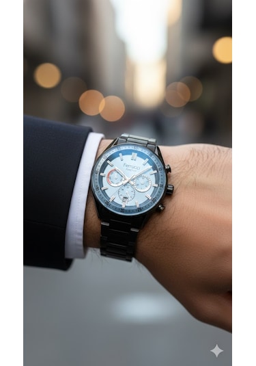 Ferrucci Erkek Kol Saati Siyah Renk, Buz Mavisi Kadran - Fcf03525m.03, 2 Yıl Garantili Siyah