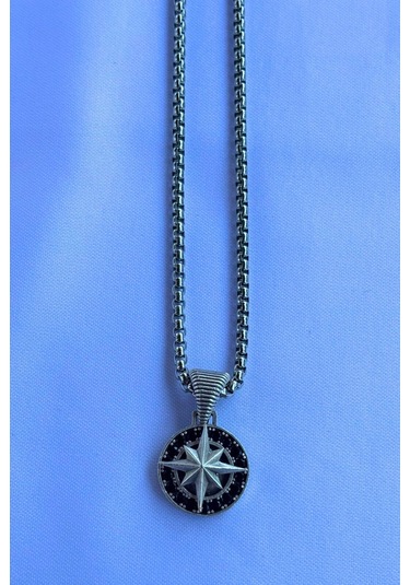 Pusula El İşçiliği Paslanmaz Çelik Zincir Erkek Kolye Gri