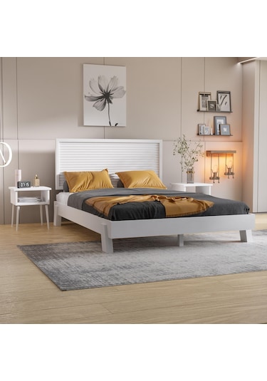 Ebruli Model Beyaz Renk Çam Ahşap Karyola-171 90 x 190