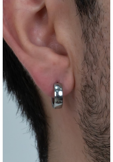 Bombeli Halka Unisex Erkek Bayan Geniş Çelik Küpe Çifti 6 MM Mse7