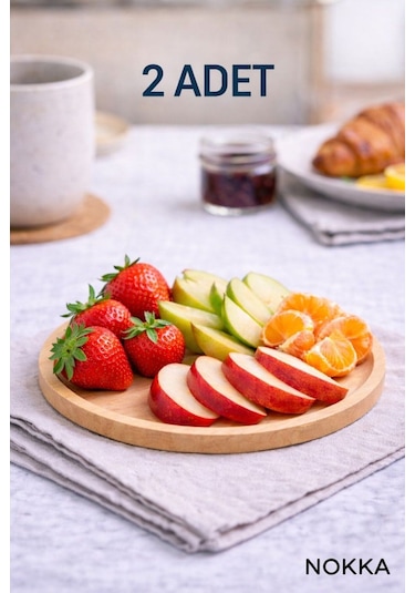 2 Adet Bambu Yuvarlak Servis Tabağı 20x20 Cm Renksiz