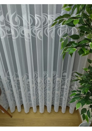 Taç Dalga Desen Örme Tül Perde - Ekru