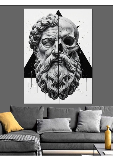Ahşap Tablo Geometrik Antik Heykel Başı