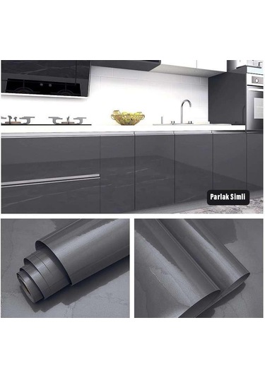 TechnoSmart 60x500cm Antra Simli Kendinden Yapışkanlı Parlak Duvar Kağıdı Mutfak Banyo Dolap Kaplama