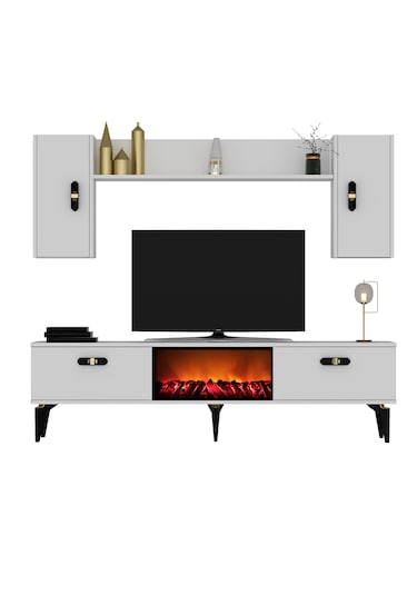 Pluss Şömineli Tv Ünitesi Takımı Beyaz-beyaz