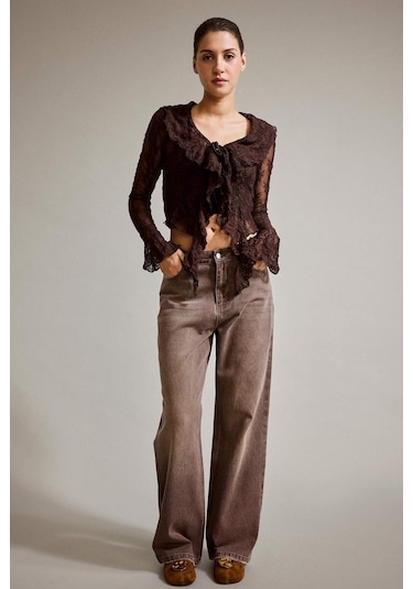 Defacto Wide Leg Geniş Bol Paça Jean Pantolon G2906ax25aubn336 Kahve