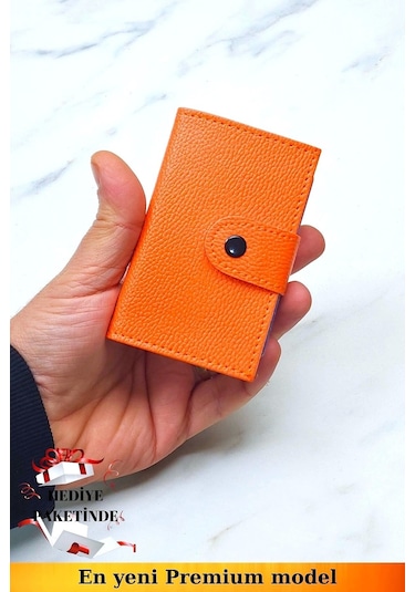 Unisex Vegan Deri Turuncu Cüzdan Akordiyon Ergonomik Organizer Kartlık Turuncu
