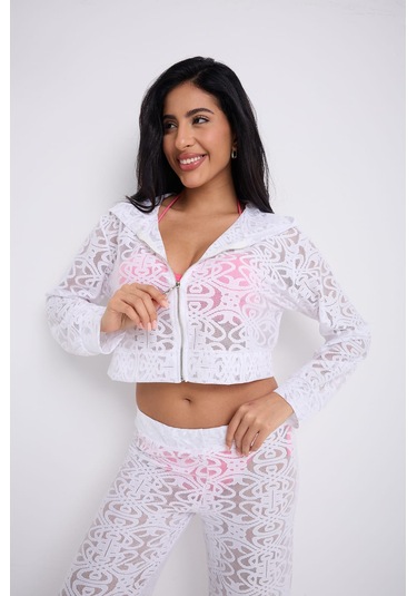 Kapuşonlu Dantel Bluz Beyaz