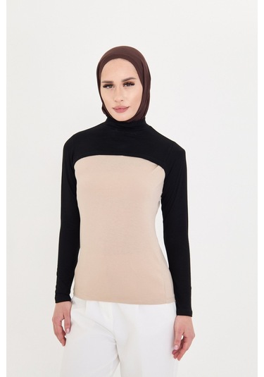 Siyah Tesettür Balıkçı Yakalı Boyunluklu Kolluk Viskon Düz 1025 01 Siyah