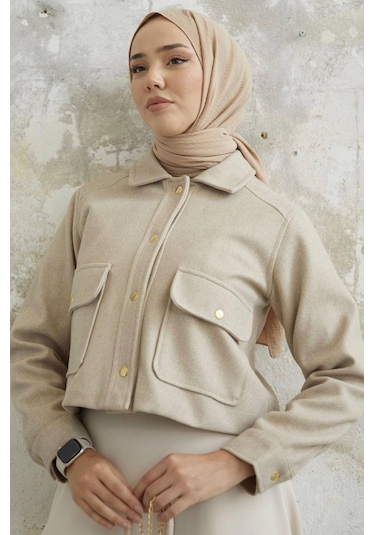 Kısa Cepli Kaşe Mont Krem