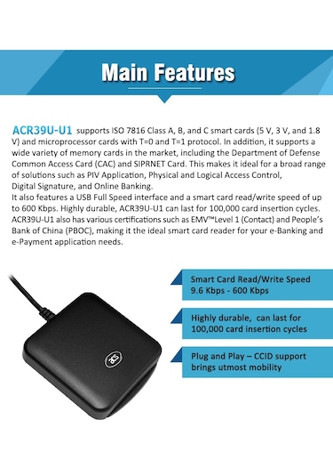 Acr39u-uf Type-c Temaslı Akıllı Smart Kart Okuyucu, E-devlete Giriş, Kimlik Kartı Okuyucusu