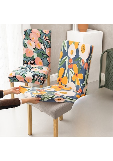 Skycity Mediterranean Desenli Tüm Mevsimler İçin Lastikli Tam Kaplama Sandalye Kılıfı - Dayanıklı Polyester Ev Dekoru Koruyucu Örtü DiğER