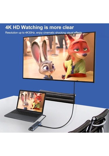 7'si 1 Arada Rj45 + Sd/tf + Usb 3.0 X 2 + Hdmı + Pd - Usb-c / Type-c Hub Adaptörü