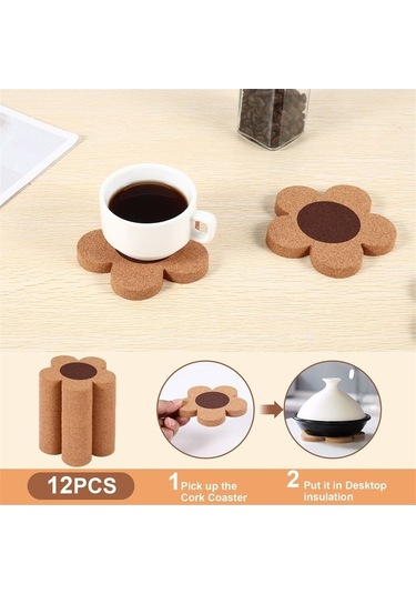 Ulzyvf Tarzı Seti Mantar Mantar Kalın Kahverengi Çiçek Bardak Bardak Altlıkları Altlığı Adet 12 Sv Kahverengi