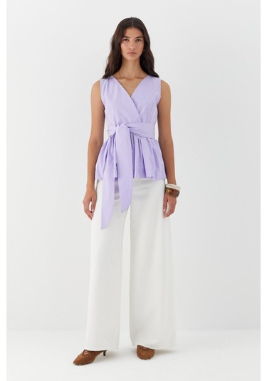 Kuşak Bağlamalı Kolsuz Bluz Lila LILA