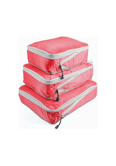 Jeemson Kırmızı Seyahat Sıkıştırma Kutuları 3 Adet - 50% Yer Kazanır, Dayanıklı Nilon, Çok Amaçlı, Su Geçirmez Paketleyici Seti