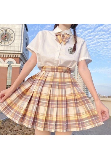 3 Adet Kadın Anime Okul Üniforması Seti Yaz Jk Kısa Gömlek Ceket Etekler Takım Elbise Sarı