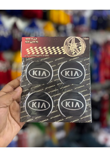 Universal Araç Uyumlu, Kia Jant Göbeği Arması, Sticker 4'lü Set 60mm Gümüş