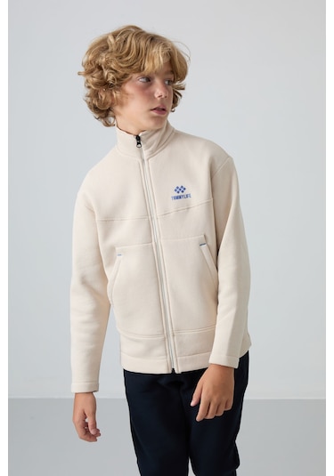 Tommy Life Bej Pamuklu Kalın İçi Tüylü Yumuşak Dokulu Standart Fit Nakışlı Erkek Çocuk Sweatshirt - 11245 Bej