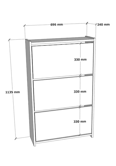 Düşer Kapak Duvara Monte Kayar 3 Raflı Ayakkabılık - Beyaz Diğer