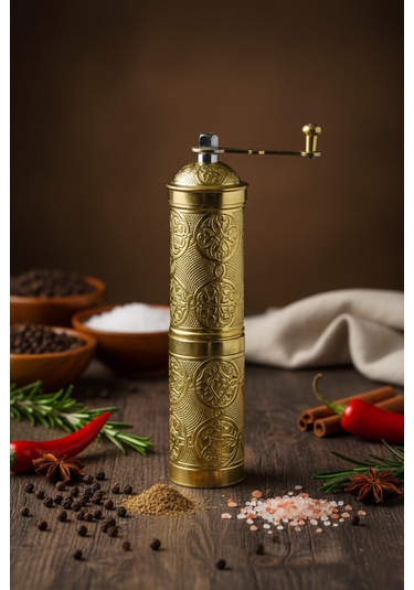 Ludıa Zamak Metal Altın Renk 3 Lü Set Karabiber,kahve,çörek Otu El Değirmeni Öğütücü Grinder S2 Altın
