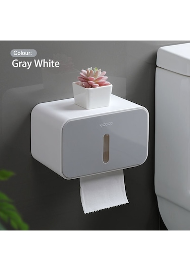 Gri-ecoco Tuvalet Kağıdı Tutucusu Punch Ücretsiz Doku Kutusu Banyo Oturma Odası Kendinden Yapışkanlı Duvara Monte Doku Depolama Organizatör