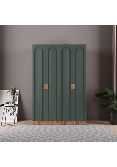 Mila 4 Kapaklı Eko Bazalı Gardırop - Mdf Kapak Yeşil