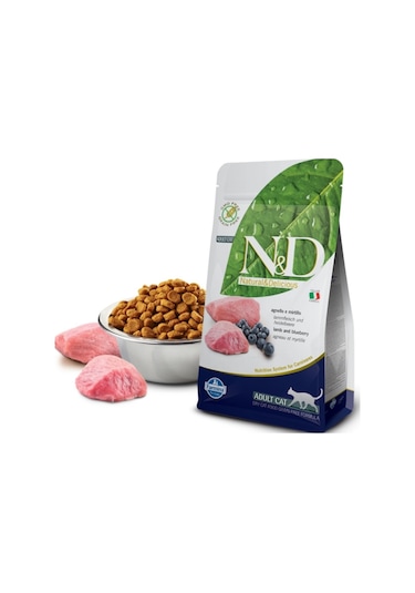 N&D Tahılsız Kuzu Etli ve Yaban Mersinli Yetişkin Kedi Maması 1500 G
