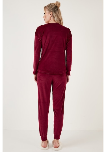 Lela Regular Fit Yumuşak Dokulu Kadife Bayan Pijama Takımı 6094200W4 Bordo