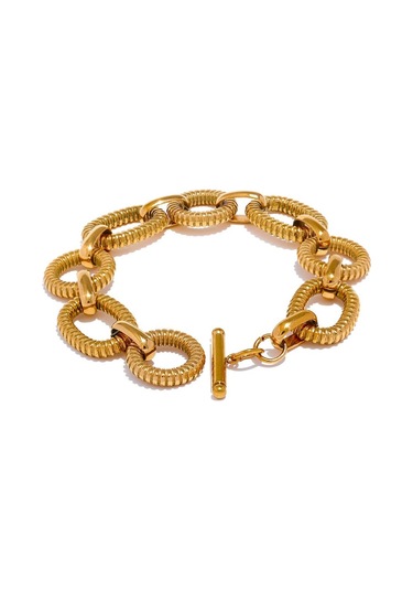 Altın Eetit 316l Paslanmaz Çelik Metal Doku Oval Zincir Bileklik Bileklik Kadınlar İçin 18 K Pvd Kaplama Geçiş-klasps Bildirimi Takı Altın