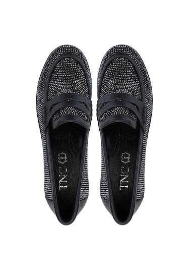 Tamer Tanca Kadın Hakiki Deri Siyah Taşlı Loafer Ayakkabı 937 23043 Bn Ayk Y25 Sıyah Taslı Siyah