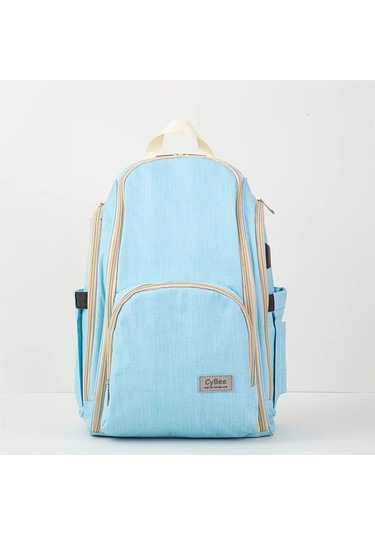 Wangxi Yüksek Kaliteli Çift Omuzlu Tam Açık Çift Fermuarlı Anne Çantası Açık Mavi Büyük Kapasiteli Bebek Bezi Çantası Açık Mavi