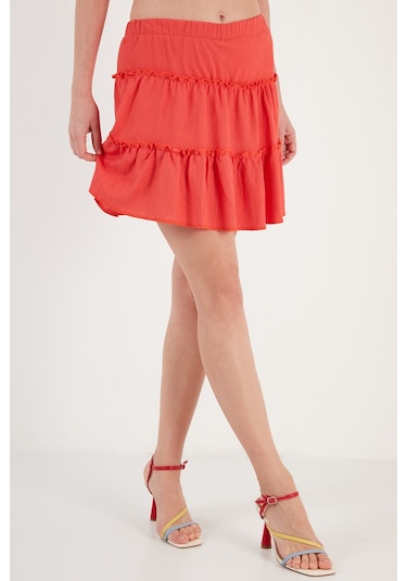 Lela Beli Lastikli Mini Bayan Şort Etek 5865038 Nar Çiçeği