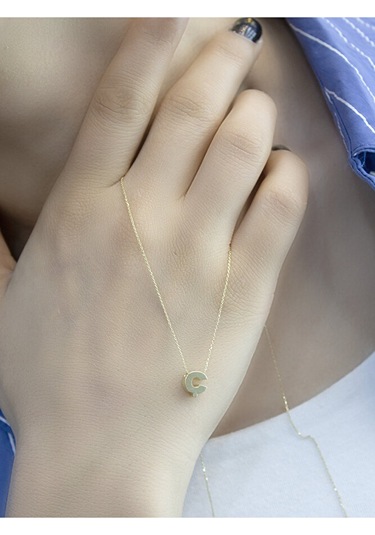 14 Ayar 3 Boyutlu Altın Ç Harfli Kolye Sarı