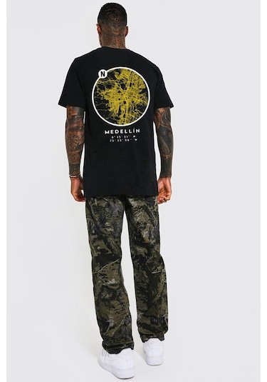 Gang Serıes Erkek Siyah Oversize Medellin Baskılı T-shirt Siyah-65748