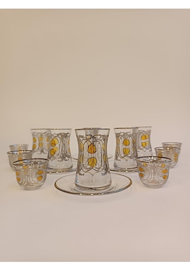 Gümüş Yaldızlı Çay Seti 18 Parça Pax Model Platin Renkli