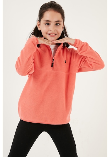 Lela Yumuşak Dokulu Fermuarlı Dik Yaka Şardonlu Kışlık Unisex Çocuk Polar 5905002 Somon