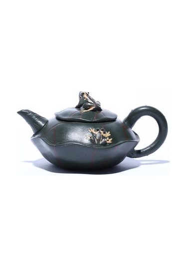 Çaydanlık El Yapımı Lotus Kurbağa Çamur Yeşil Kung Fu Su Isıtıcısı Yaratıcı Çayware Çaydanlıklar Altın - Beyaz