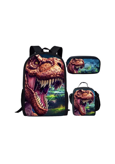 Xindoker Jurassic World Dino Mutfak Çantası + Okul Çanta + Kalem Kutusu 3'lü Set - Öğrenci Çantaları Ve Okul Malzemeleri Siyah