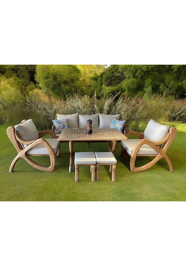 Violet Ahşap Bahçe Koltuk Kestane Ağacı 3+1+1 Koltuk Masa Ve Puf