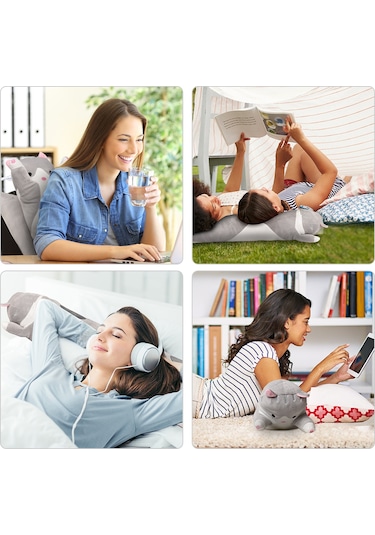 Reedark Sevimli Kedi Şekilli Yastık - Yumuşak Oyuncak Ve Dekoratif Hediyelik 112 Karakter Gri