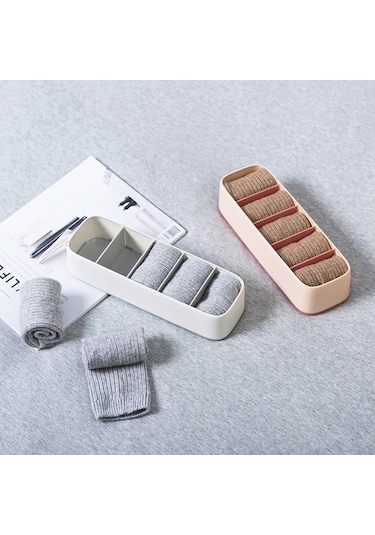 Tongxida Eviyle Çekmece Tipi Çorap Kutusu - Gri Beyaz Diğer