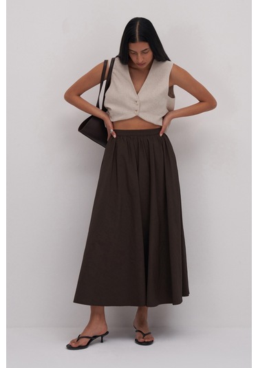 Charis Volanlı Midi Etek Acı Kahve Acı Kahverengi