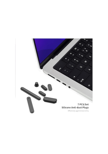 MacBook Pro 16inç Koruyucu A2485 Laptop Kılıf + Silikon Toz Fişleri Mavisi
