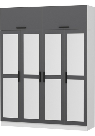 Minar Kale 4 Kapaklı 4 Aynalı 2 Ç Dolap Ve Yüklük Beyaz Antrasit 255cm